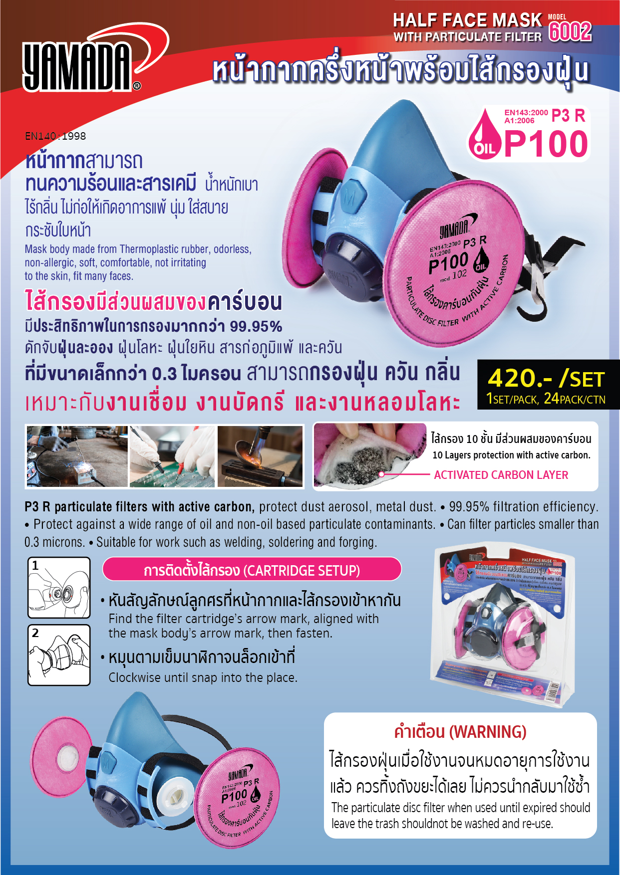 หน้ากากครึ่งหน้าพร้อมไส้กรองฝุ่น รุ่น 6002